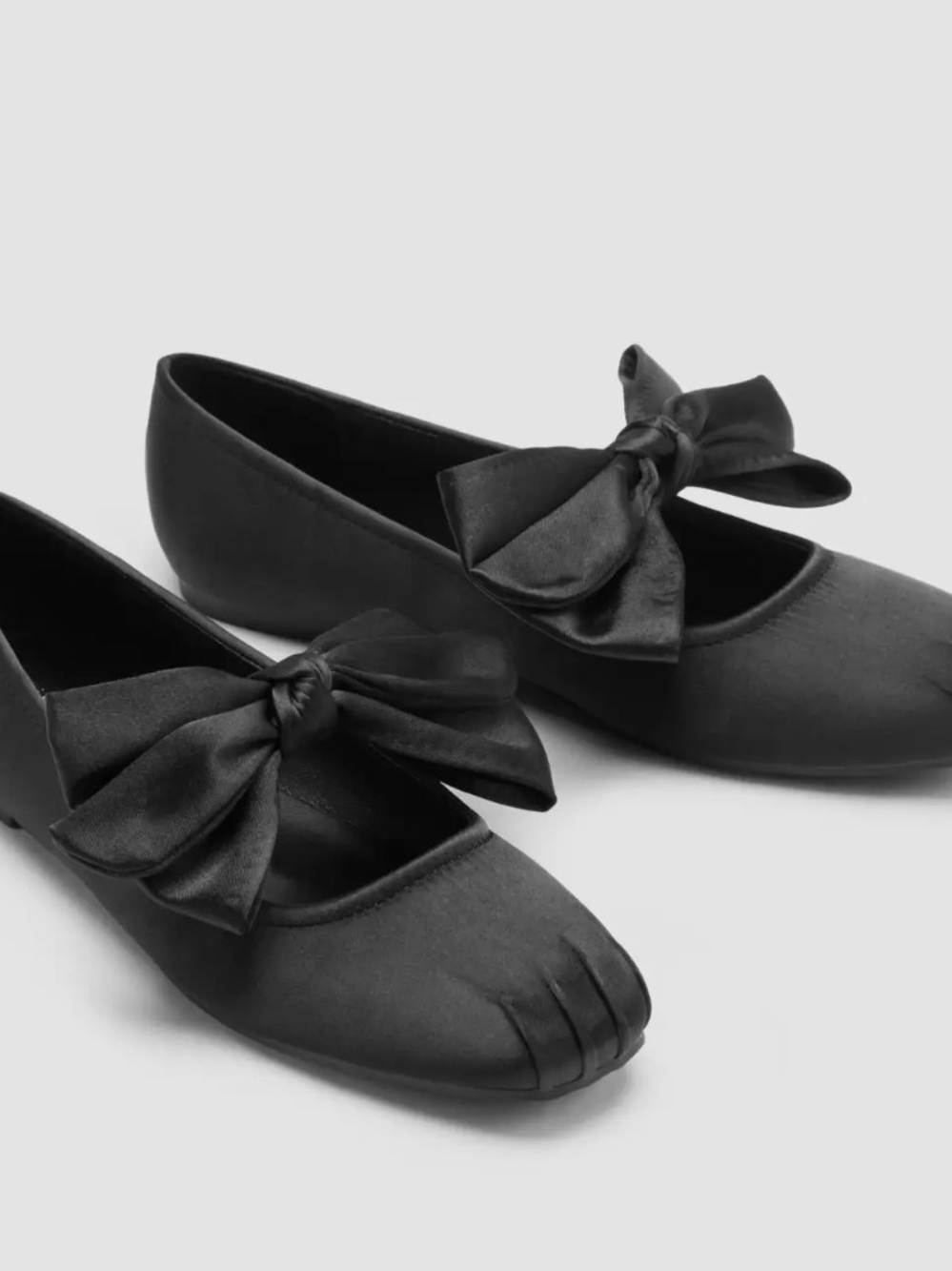Black Satin Bow Flats